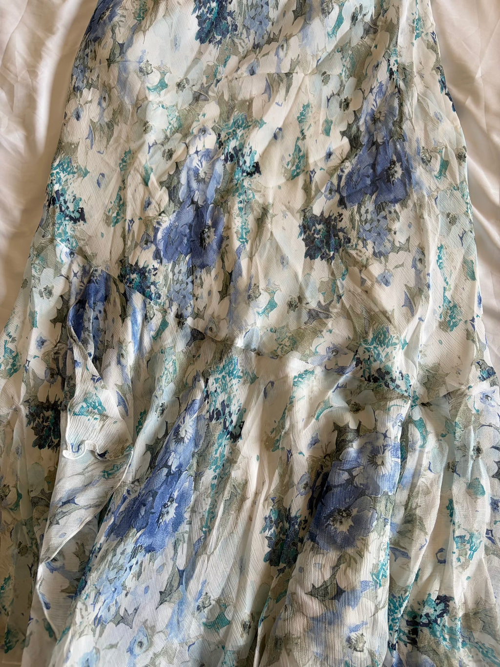 Vintage 1990s Blue and Aqua Paisley and Floral Asymmetrical Hem Fairy Skirt