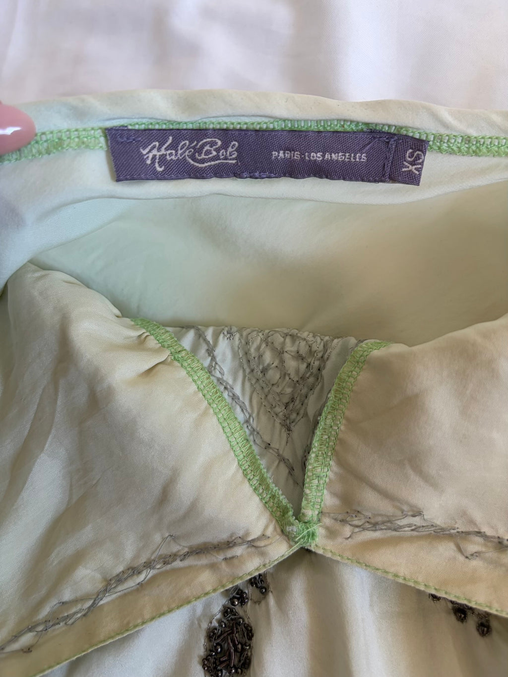 Vintage 1990s Mint Green Silk Cami with Embellishment and Beads