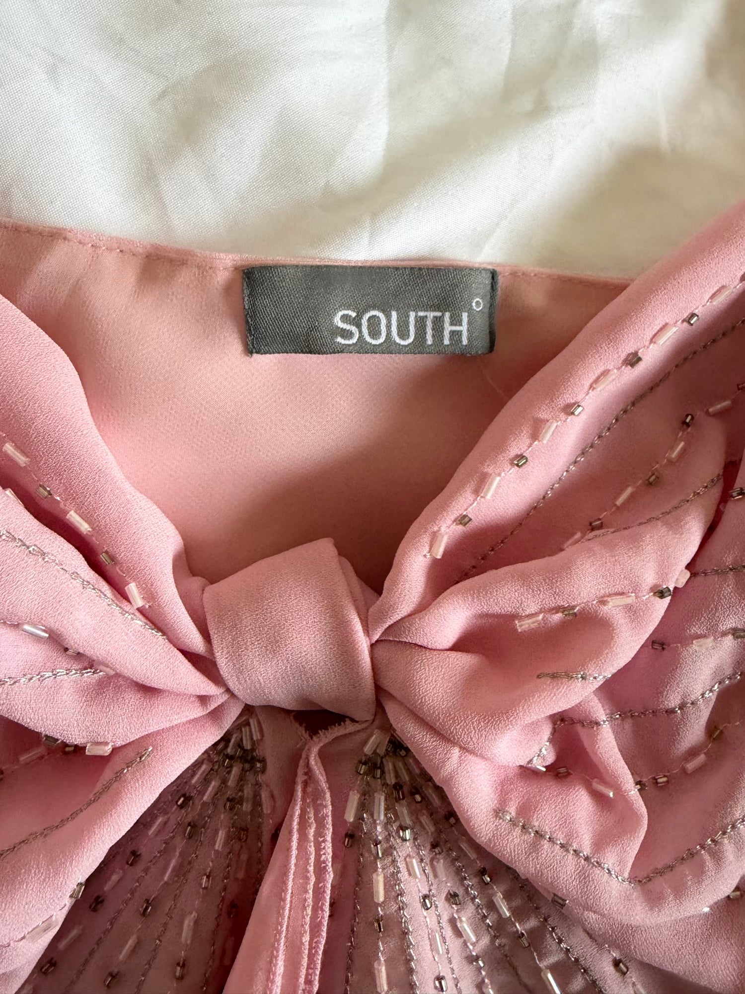 Vintage Y2K Baby Pink Silver Beaded Embellished Knot Bust Cami