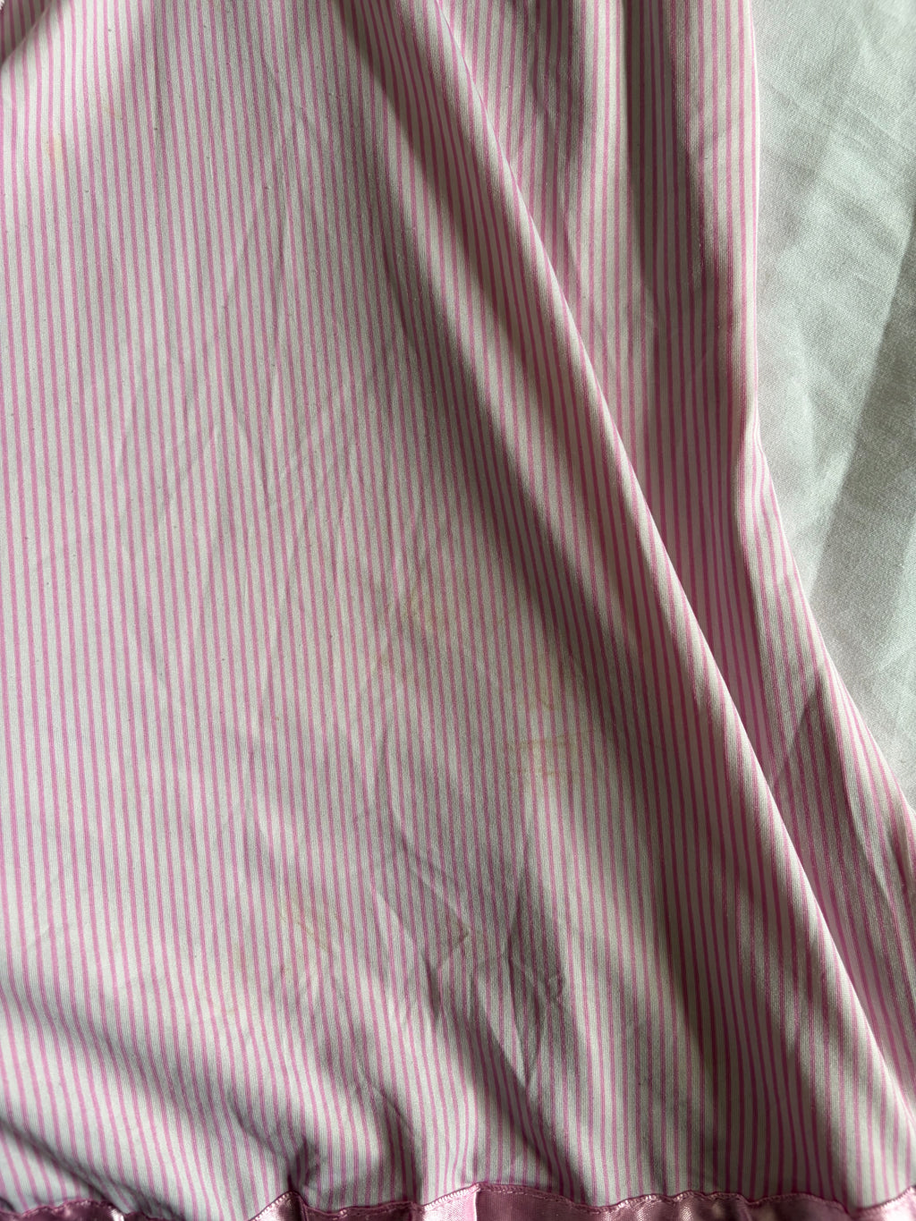 Vintage 2000s Pink Pinstripe and Floral Mini with Mesh Ruffle Hem