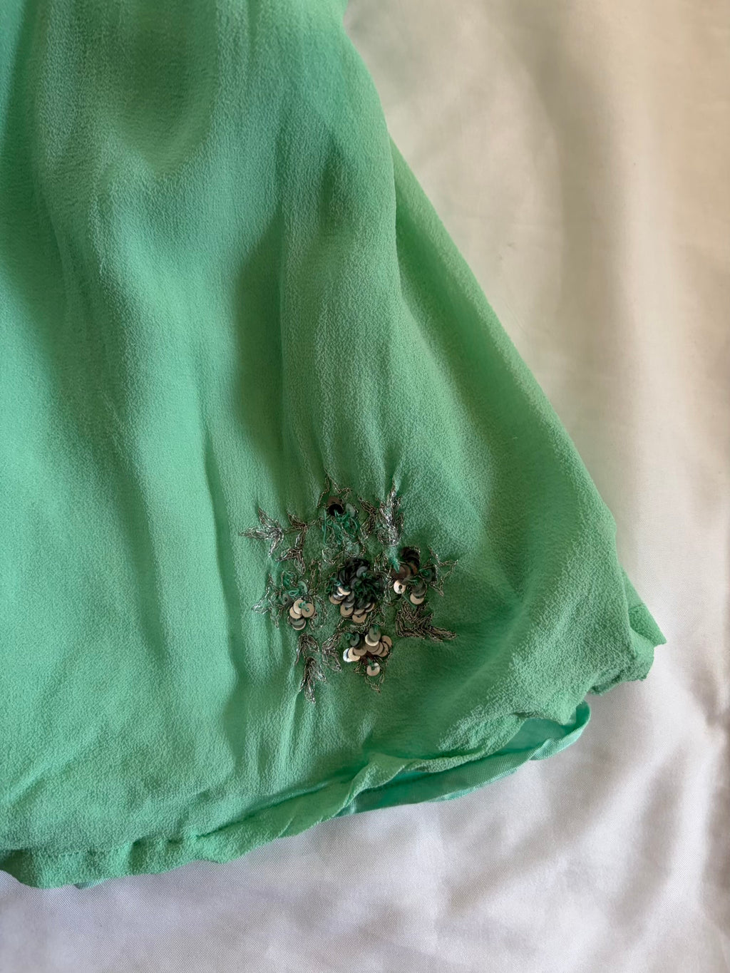 Vintage Y2K Turquoise Silk Blouse with Sequins and Embellishment