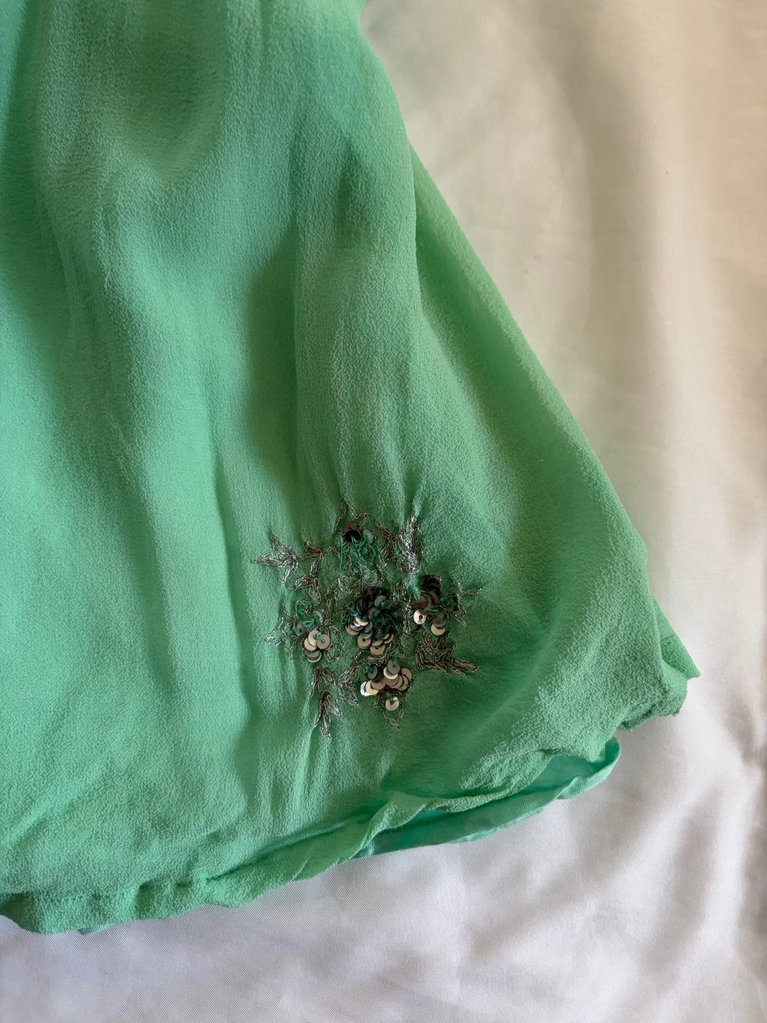 Vintage Y2K Turquoise Silk Blouse with Sequins and Embellishment