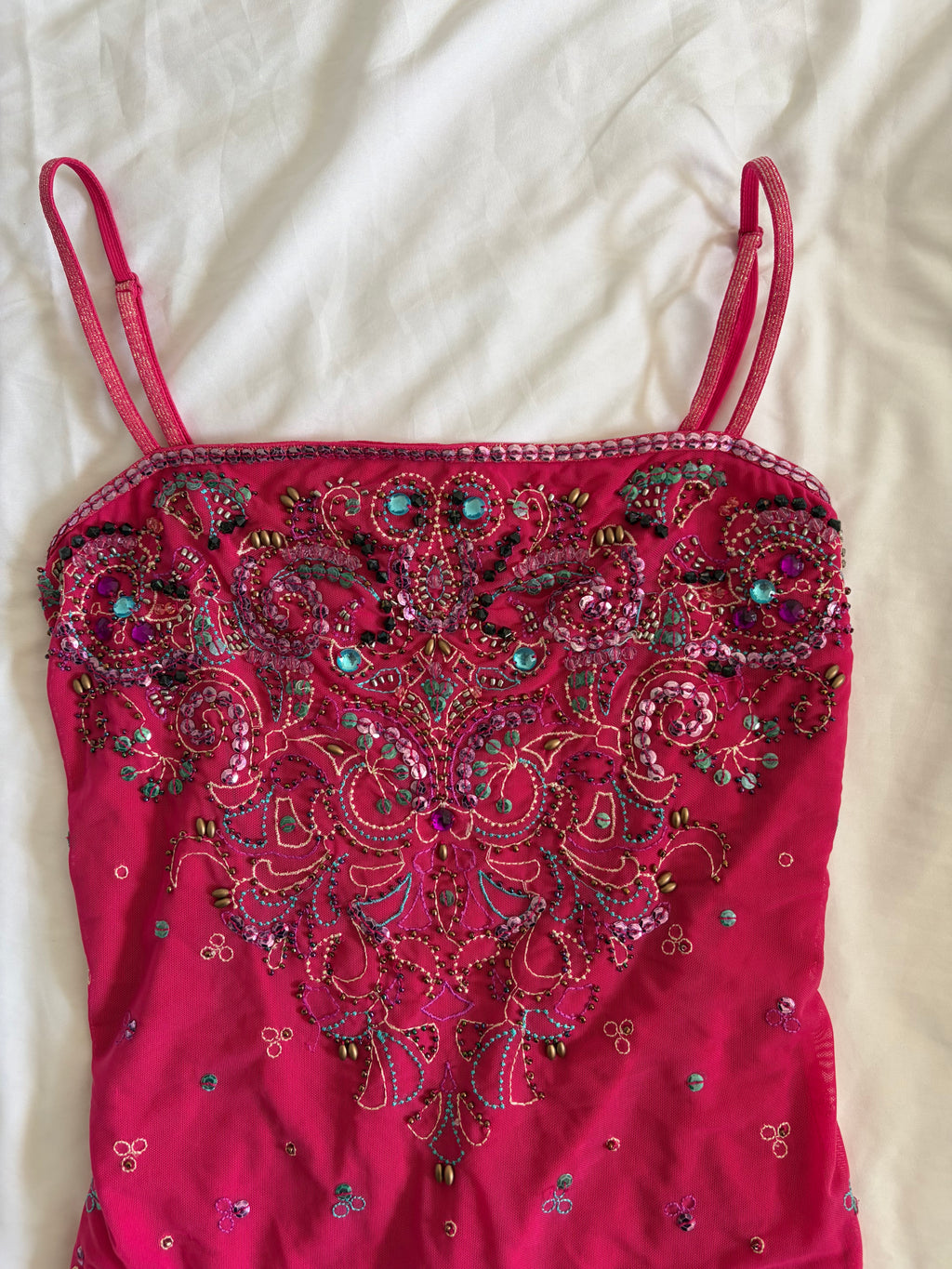 Vintage Y2K Cerise Beaded Heavily Embellished Cami