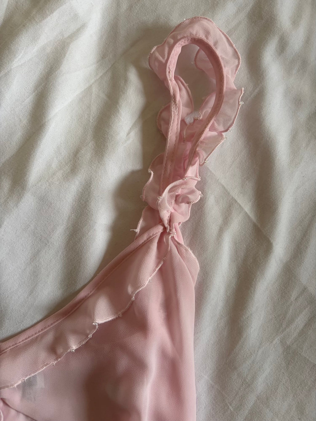 Vintage 1990s Baby Pink Semi Sheer Cami with Beads and Ruffle Detail
