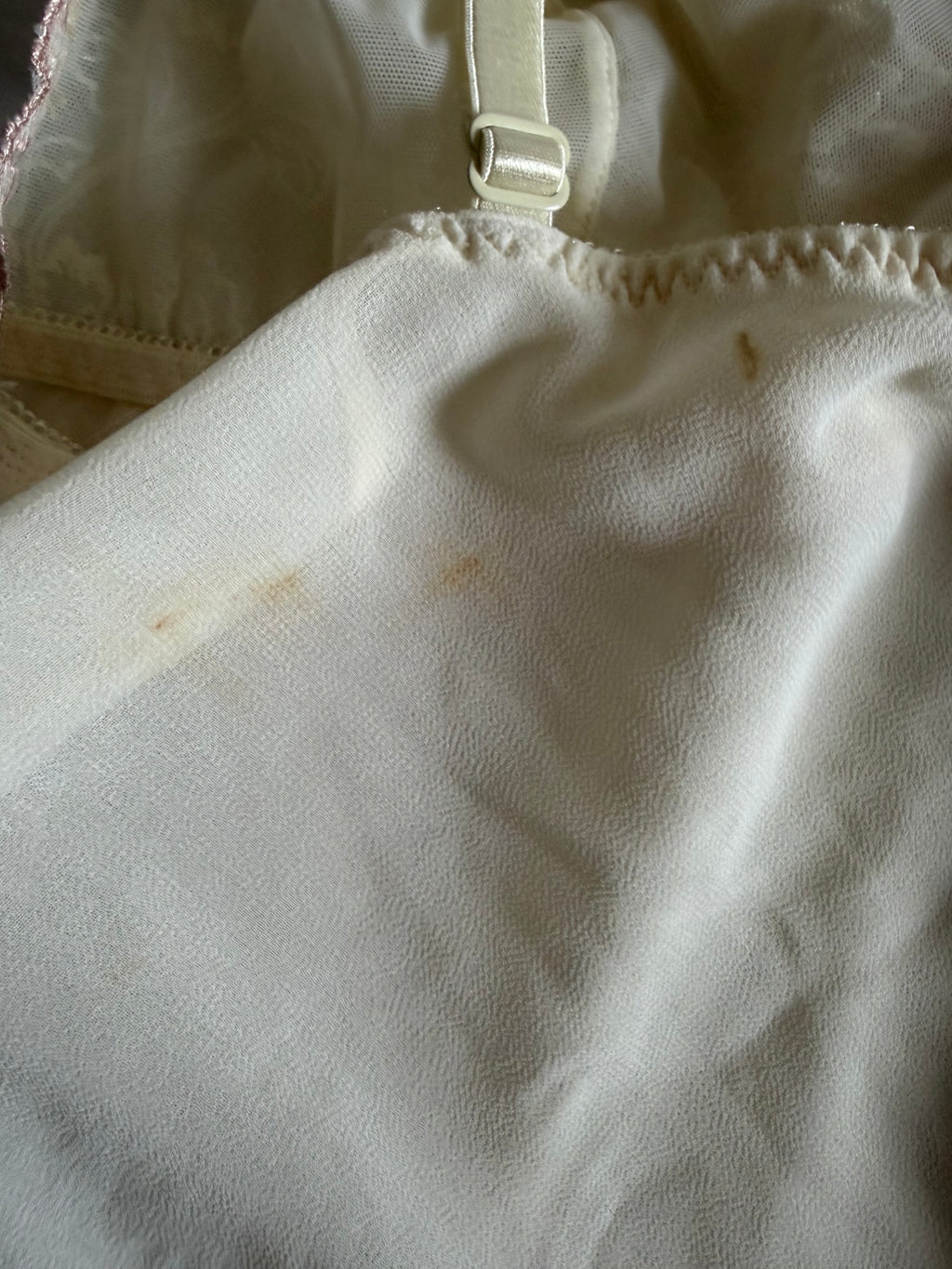 Vintage 1990s Beige Slip with Rose Pink Embroidery