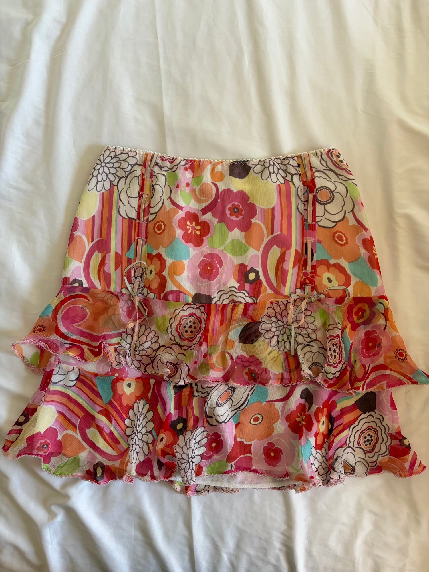 Vintage Y2K Karen Millen Silk Mini Skirt with Lace Up Ribbon Detail