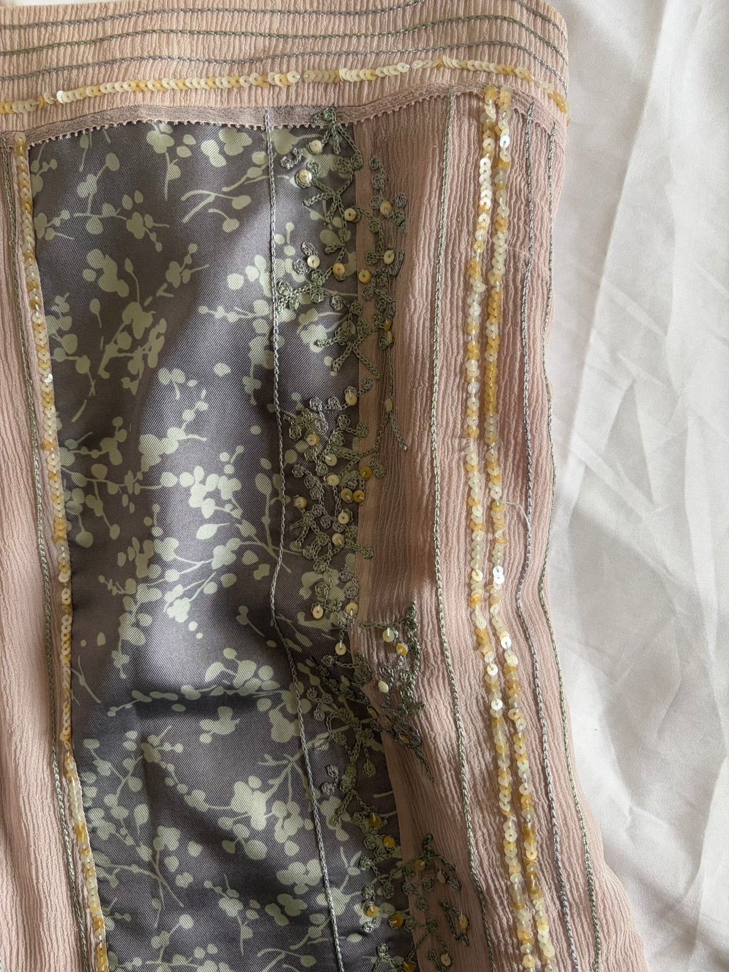 Vintage Y2K Silk Slate Grey and Dusty Pink Cami with Embroidery and Sequins
