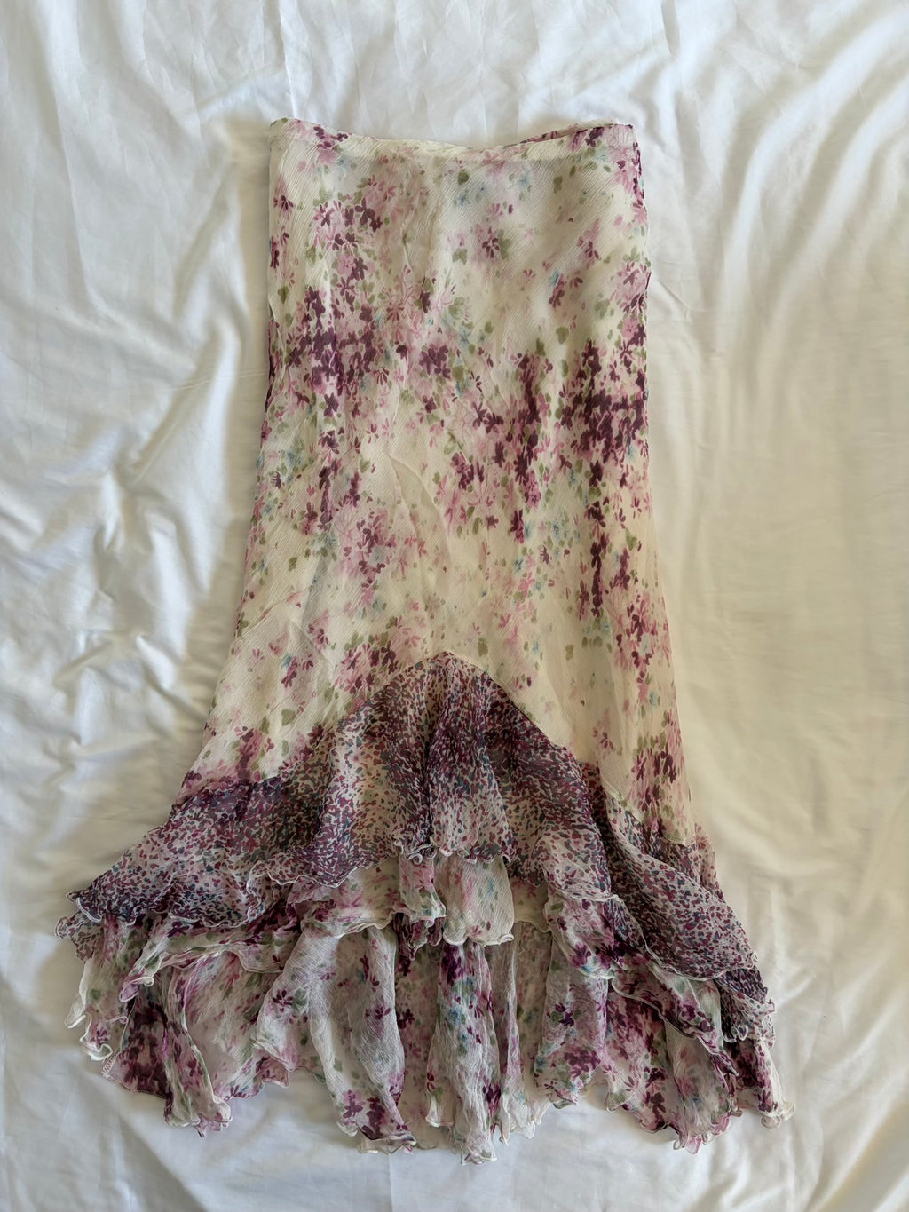 Vintage 1990s Silk Floral Midi Skirt with Mermaid Hem