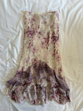 Vintage 1990s Silk Floral Midi Skirt with Mermaid Hem