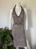 Vintage Aftershock Silk Leopard Bejewelled Halterneck Dress