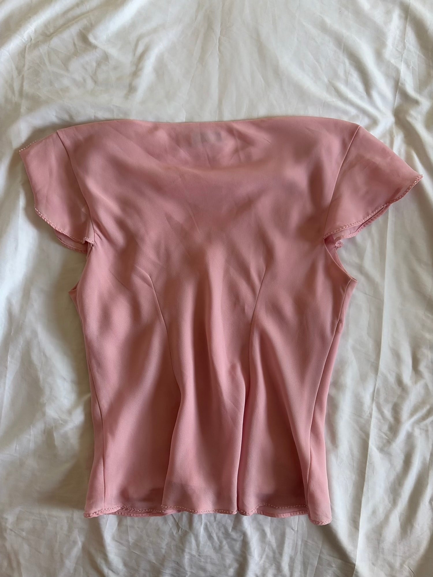 Vintage 1990s Baby Pink Beaded Floaty Sleeve Top with Embellishment and Sequins