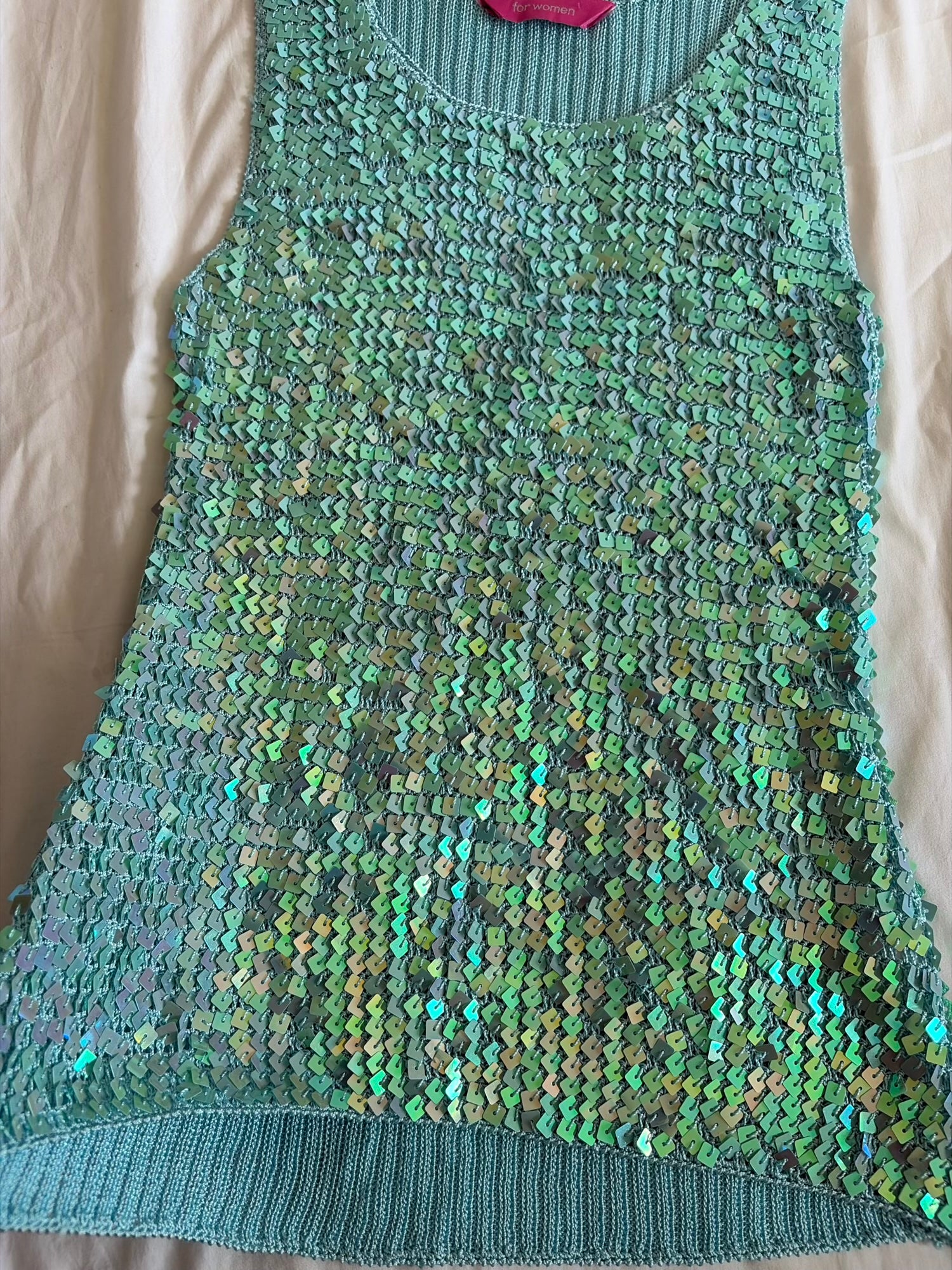 Vintage Y2K Turquoise Crochet Sequin Tank Top