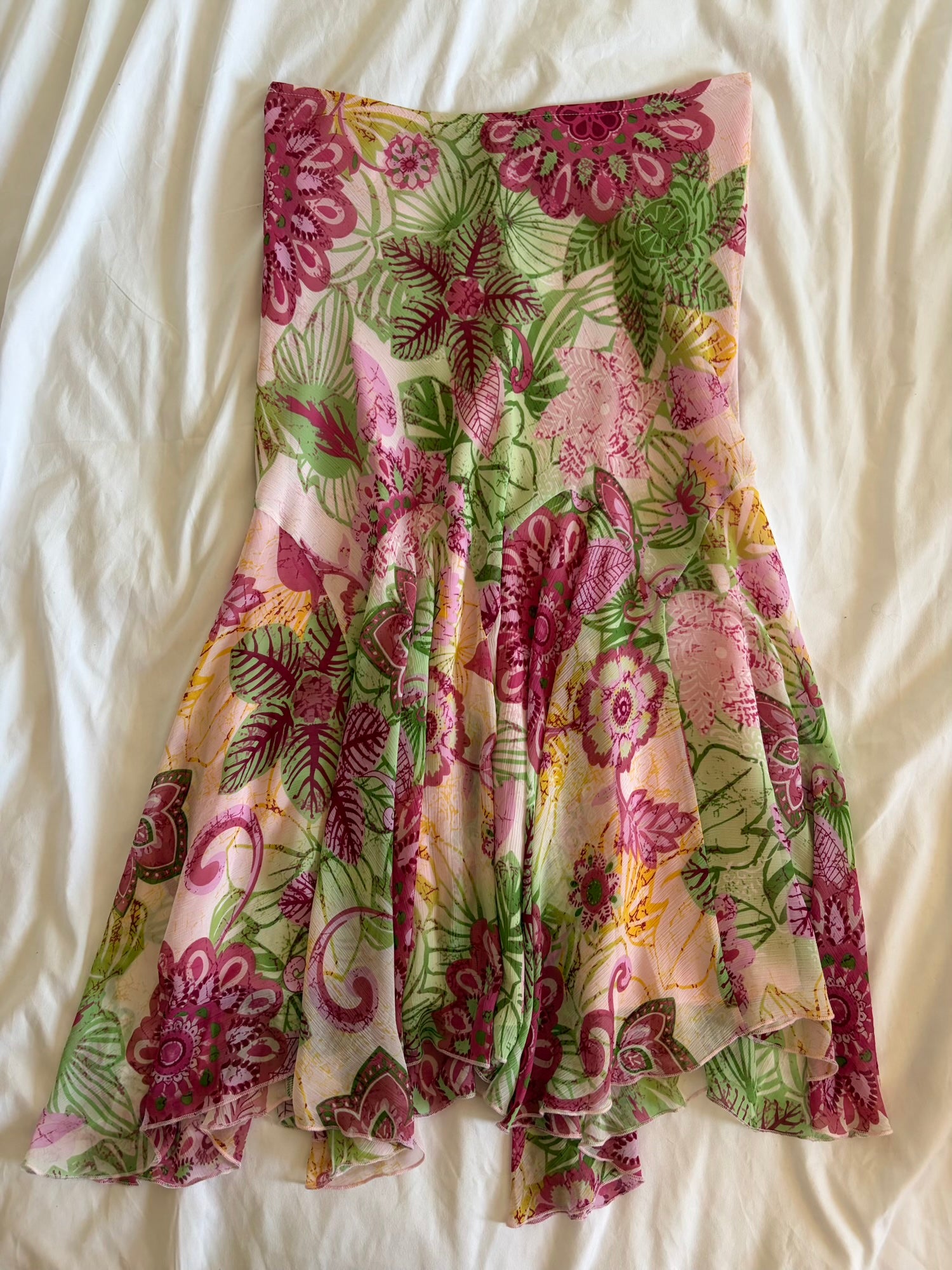 Vintage Y2K floral green and pink mermaid hem midi skirt