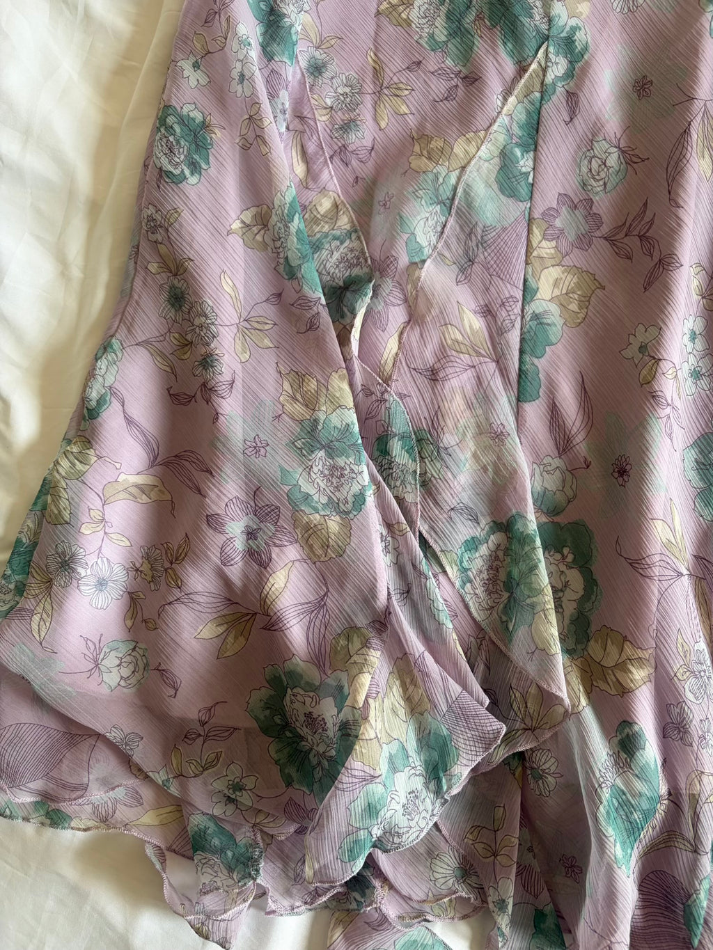 Vintage Y2K Pastel Lilac Floral Maxi Skirt with Fairy Hem