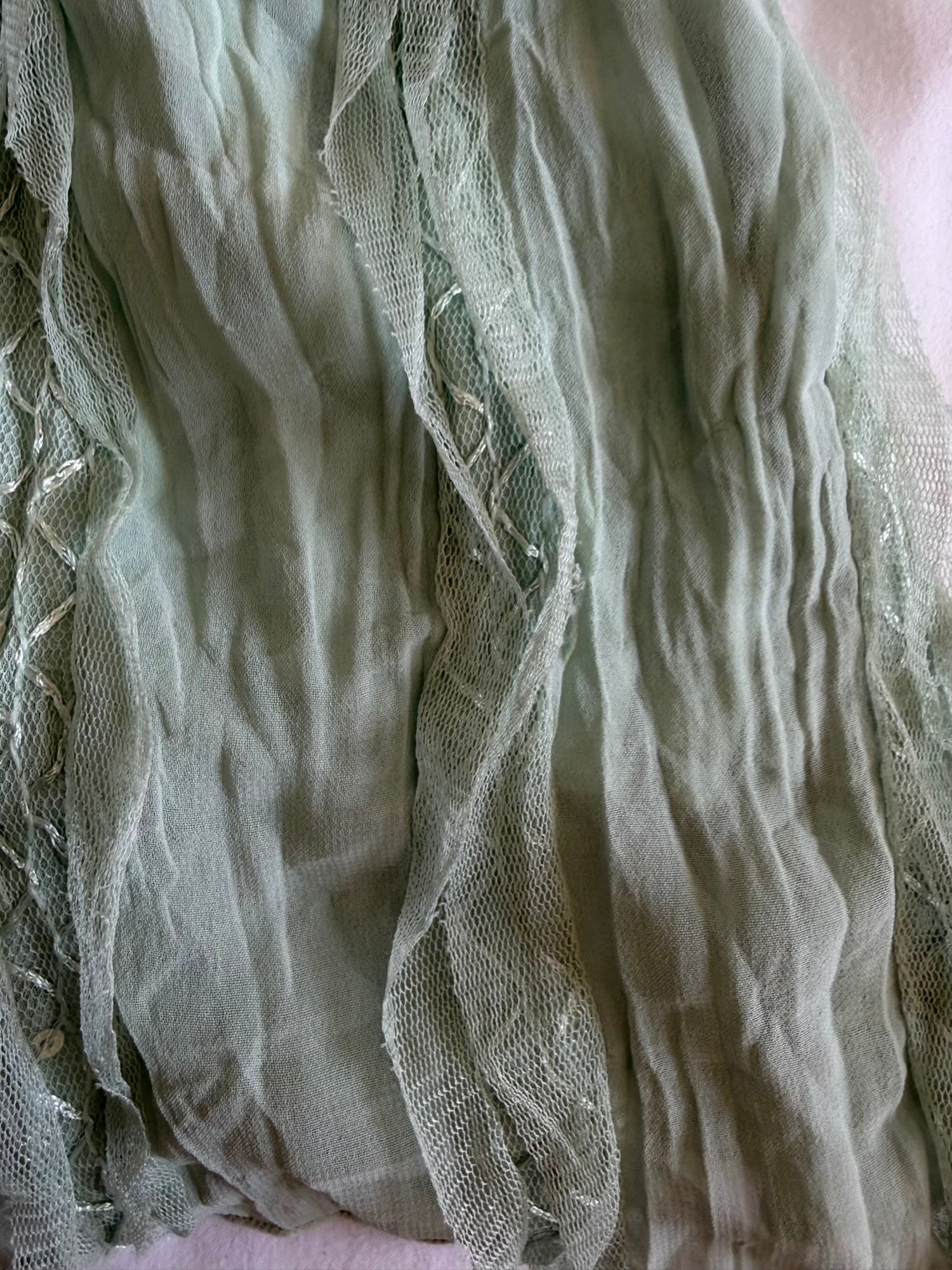 Vintage Y2K mint Japanese cami with lace, ribbon and sequins