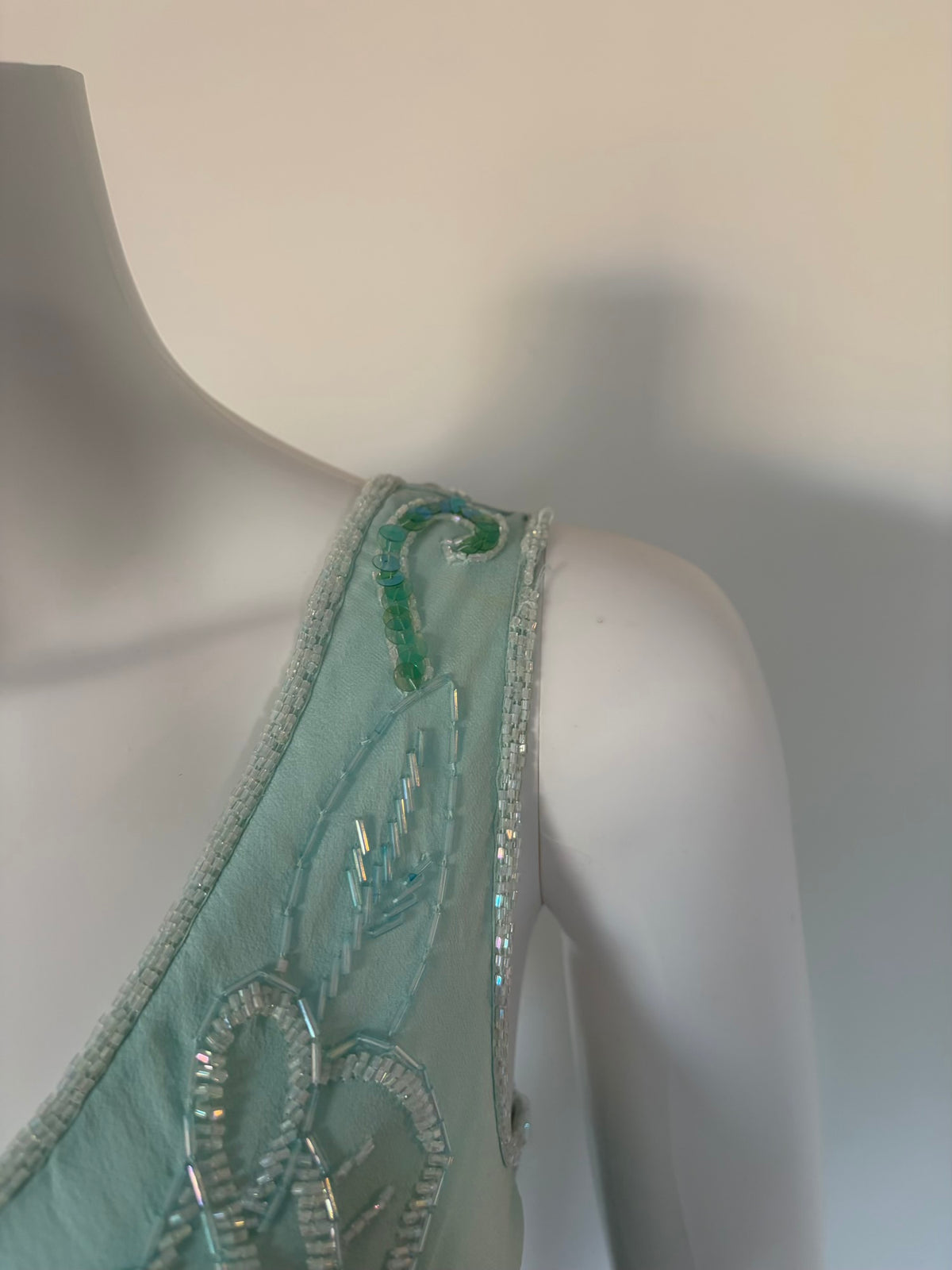 Vintage 2000s Silk Turquoise Heavily Beaded and Sequin Blouse