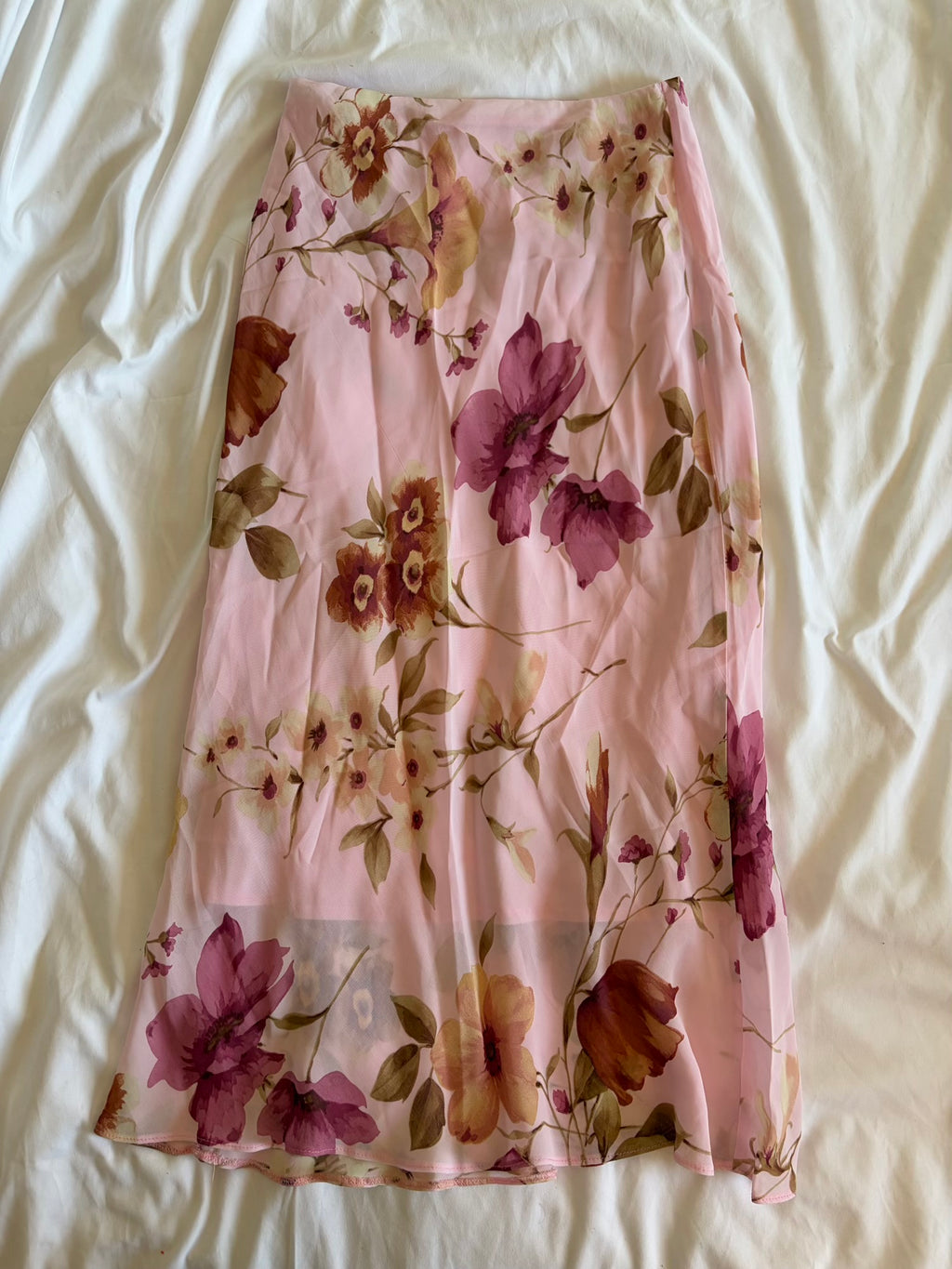 Vintage 1990s baby pink floral midi skirt