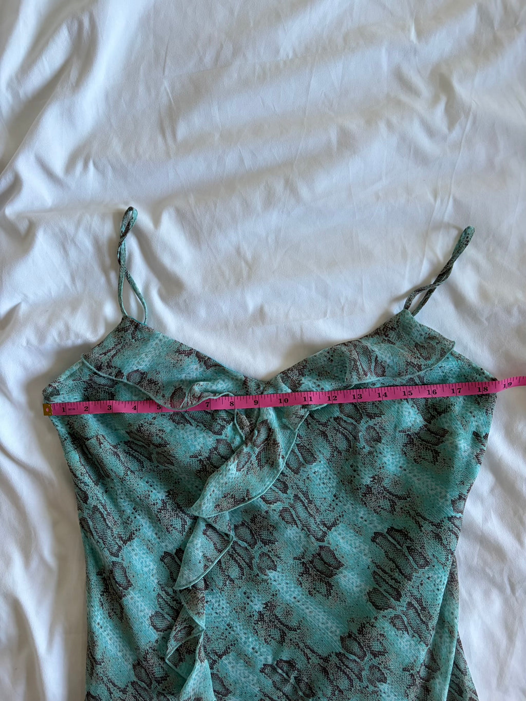 Vintage blue snake print midi fairy dress with floaty fairy hem