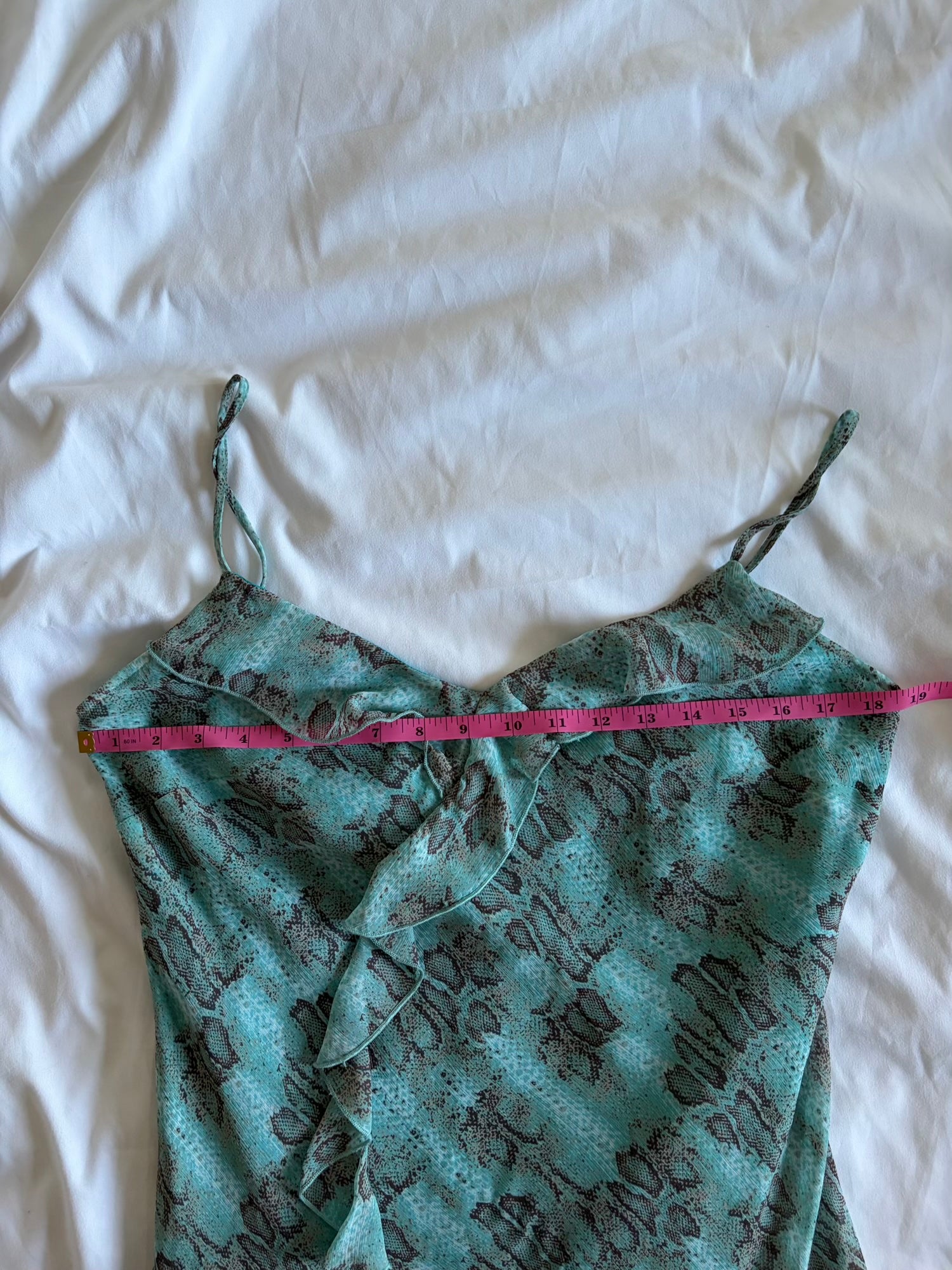 Vintage blue snake print midi fairy dress with floaty fairy hem