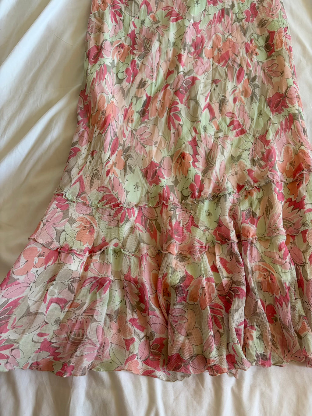Vintage Y2K pastel floral maxi skirt with floaty hem
