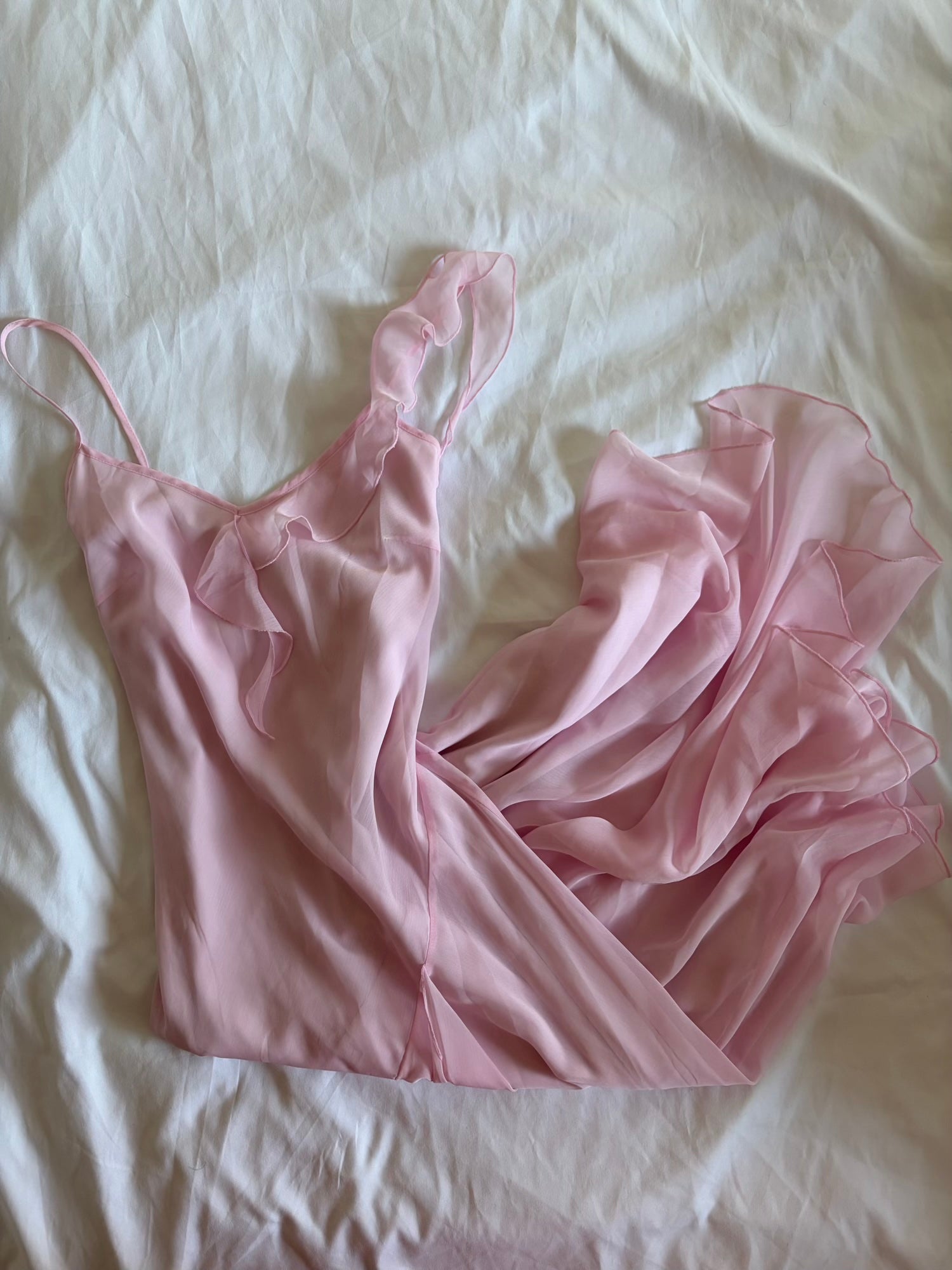 Vintage Y2K baby pink asymmetrical hem fairy dress with ruffle detail
