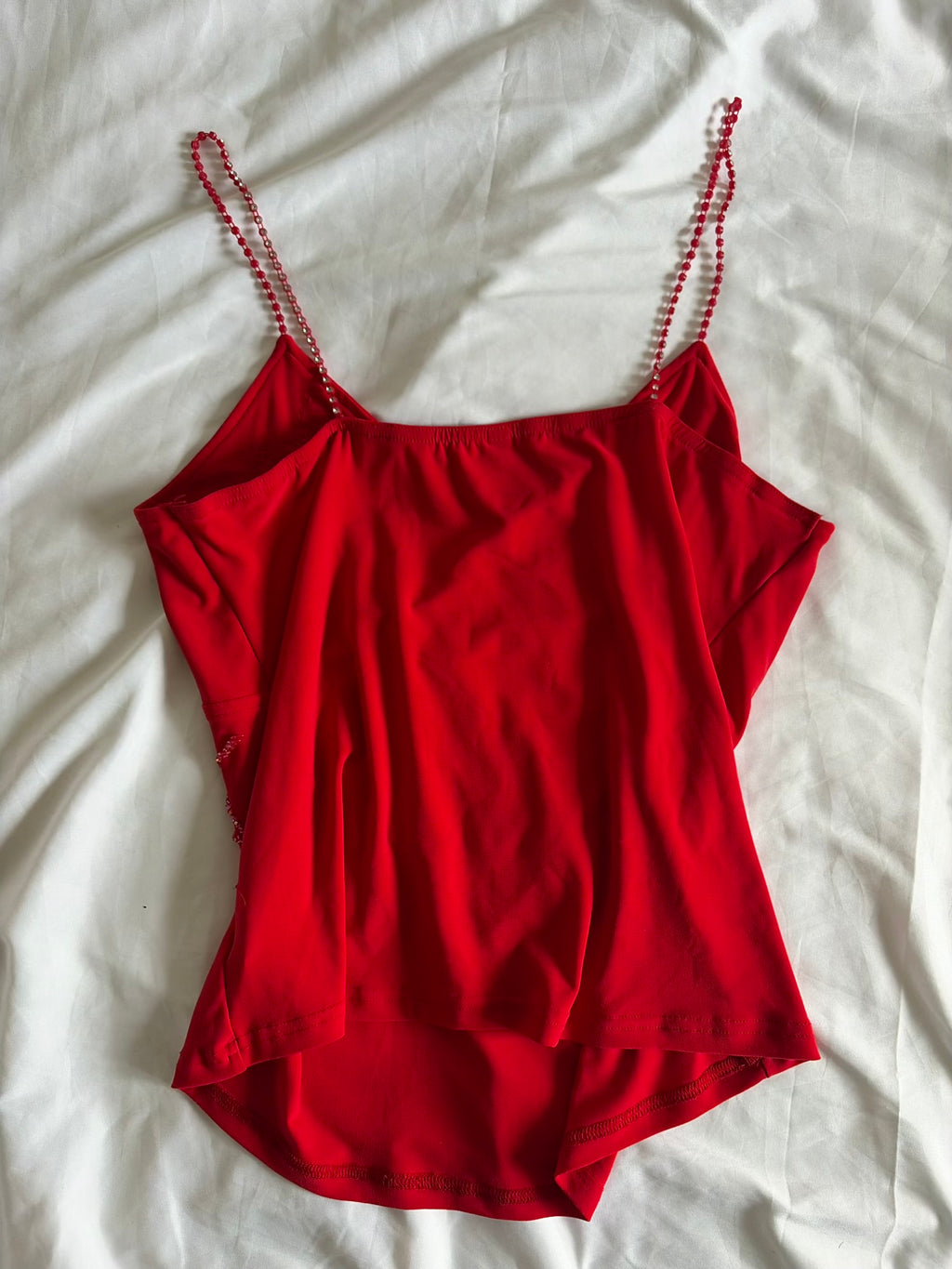 Vintage Y2K Red Cami with Beaded Sequins and Diamante Straps