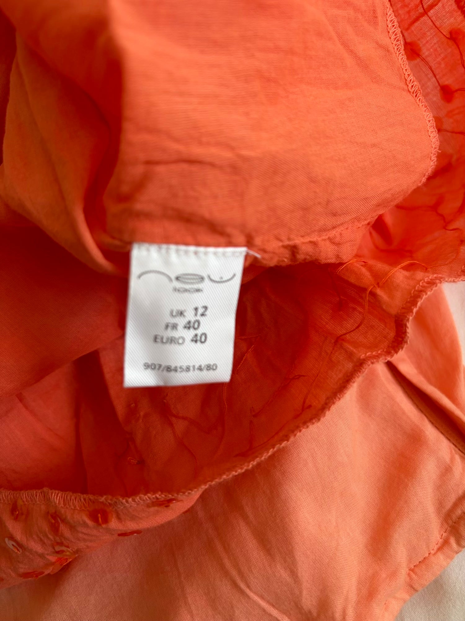 Vintage Y2K sunset orange cotton midi tiered skirt with sequin hem