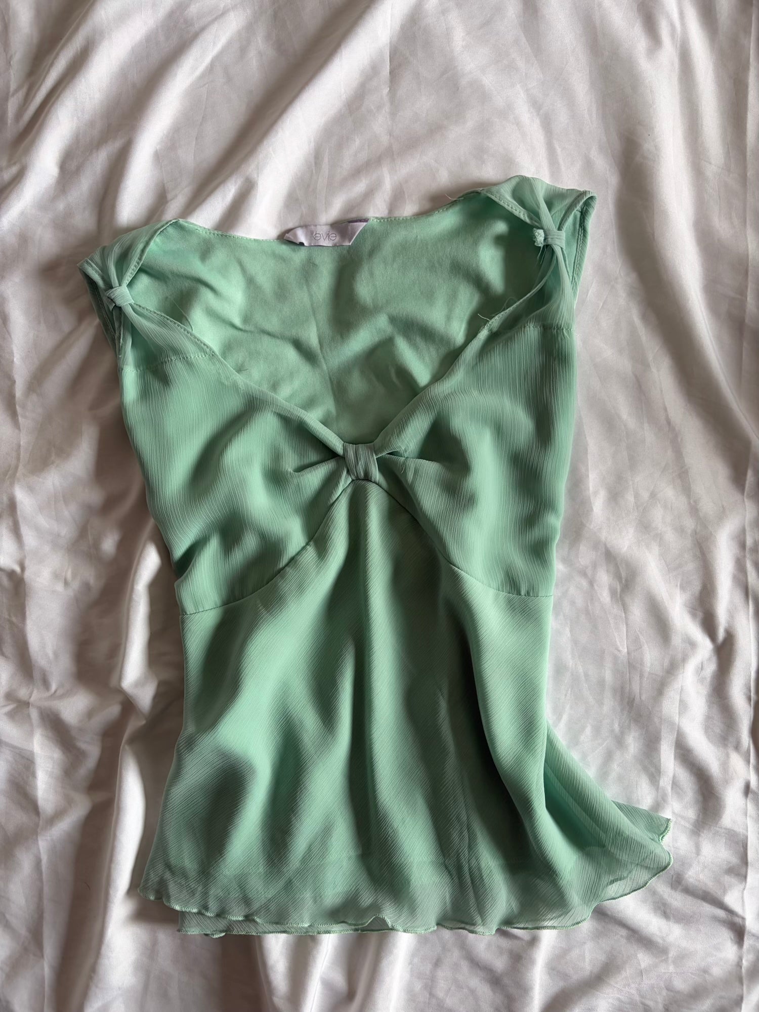 Vintage Y2K Turquoise Knot Bust Lettuce Hem Top