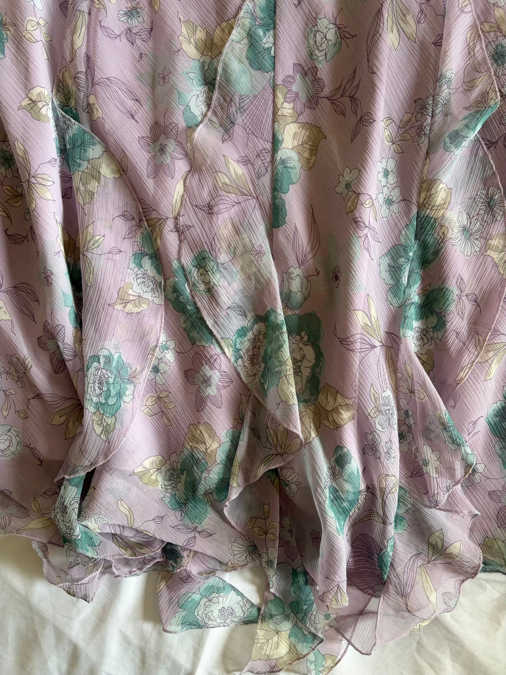 Vintage Y2K Pastel Lilac Floral Maxi Skirt with Fairy Hem