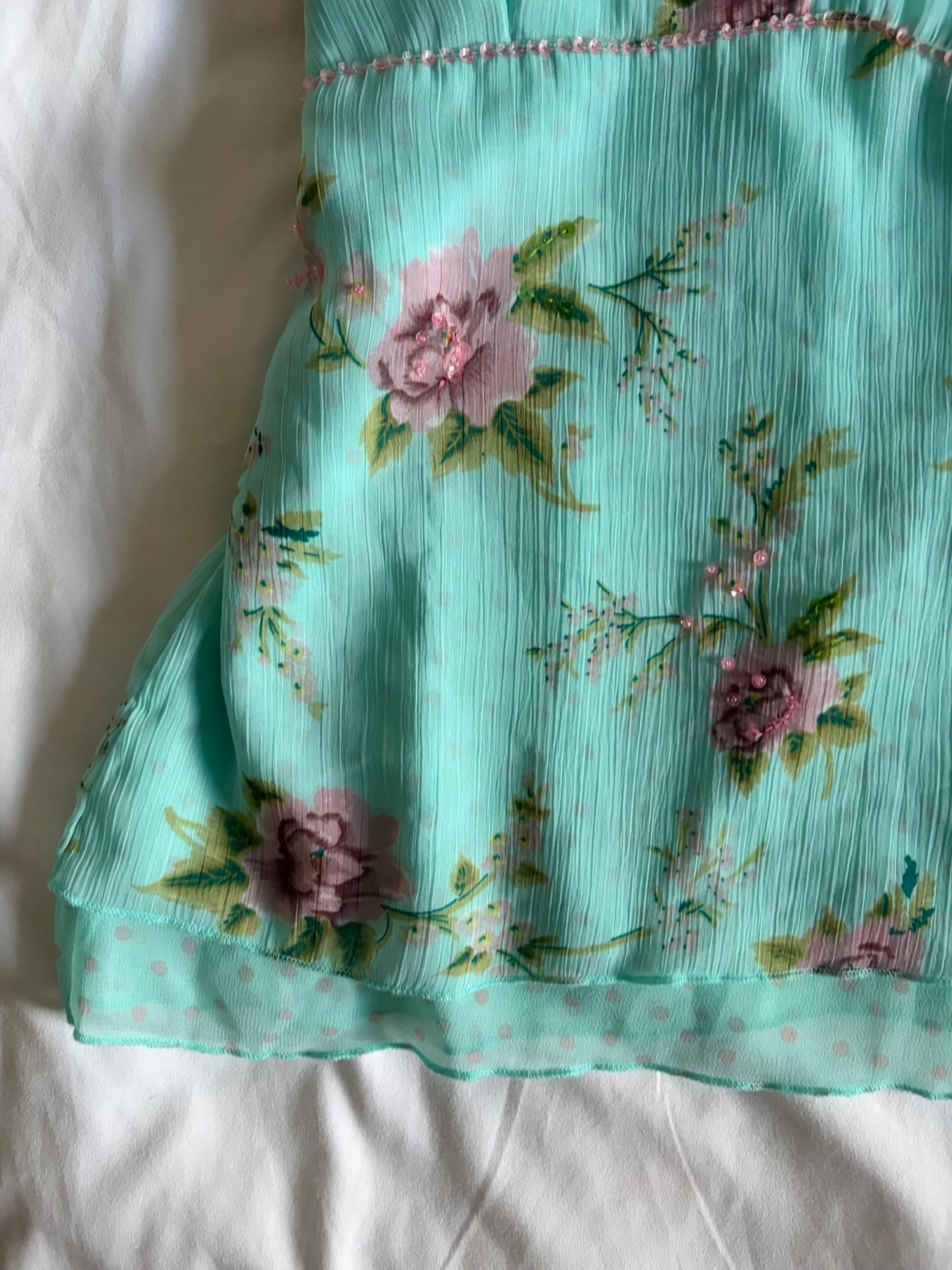 Vintage Y2K blue floral pink sequin and beaded cami