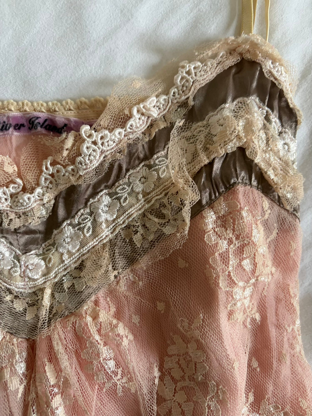Vintage 2000s Lace Coquette Cami with Embroidery