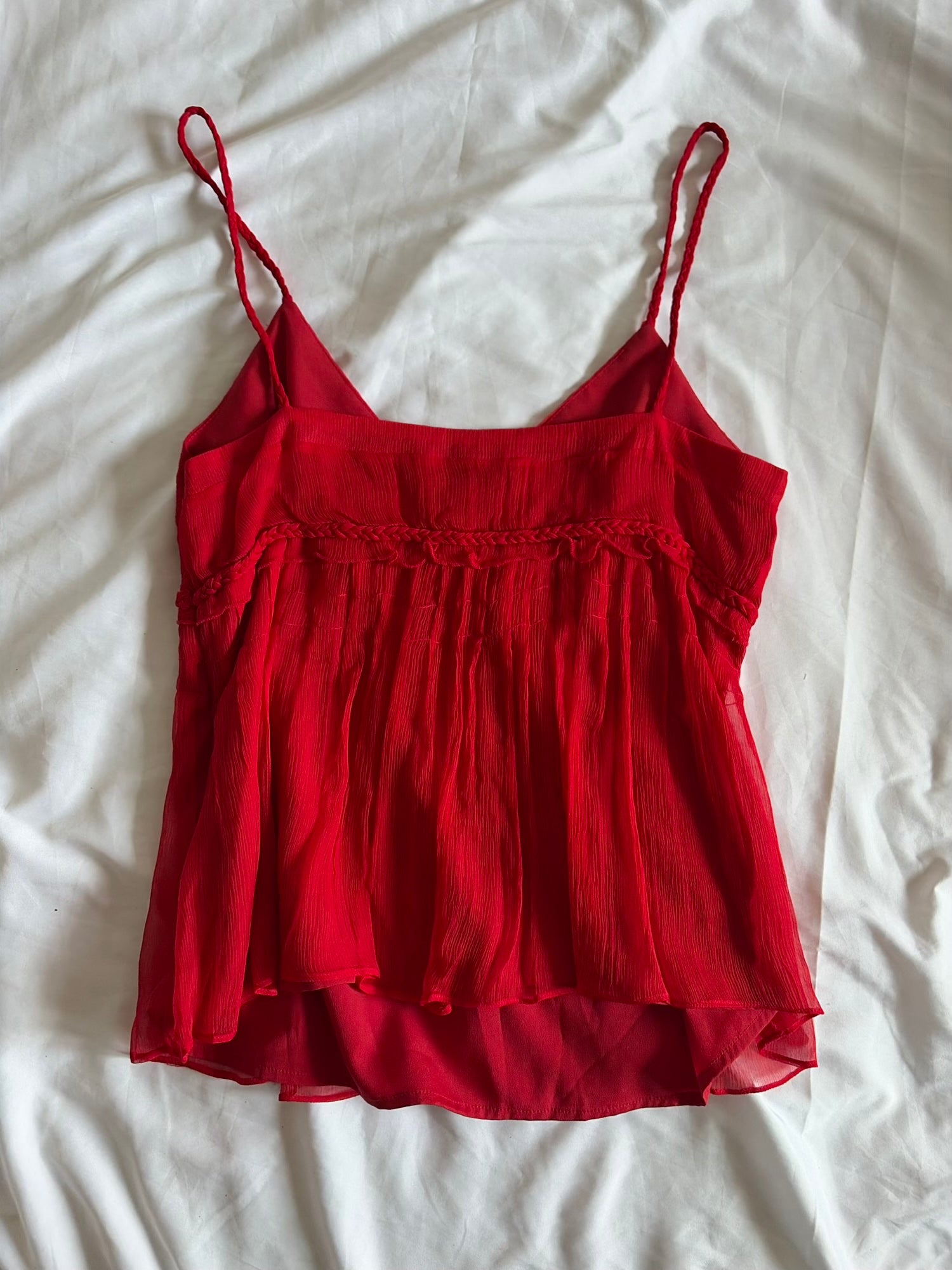 Vintage 1990s Red Silk Cami with Braided Underbust Detail