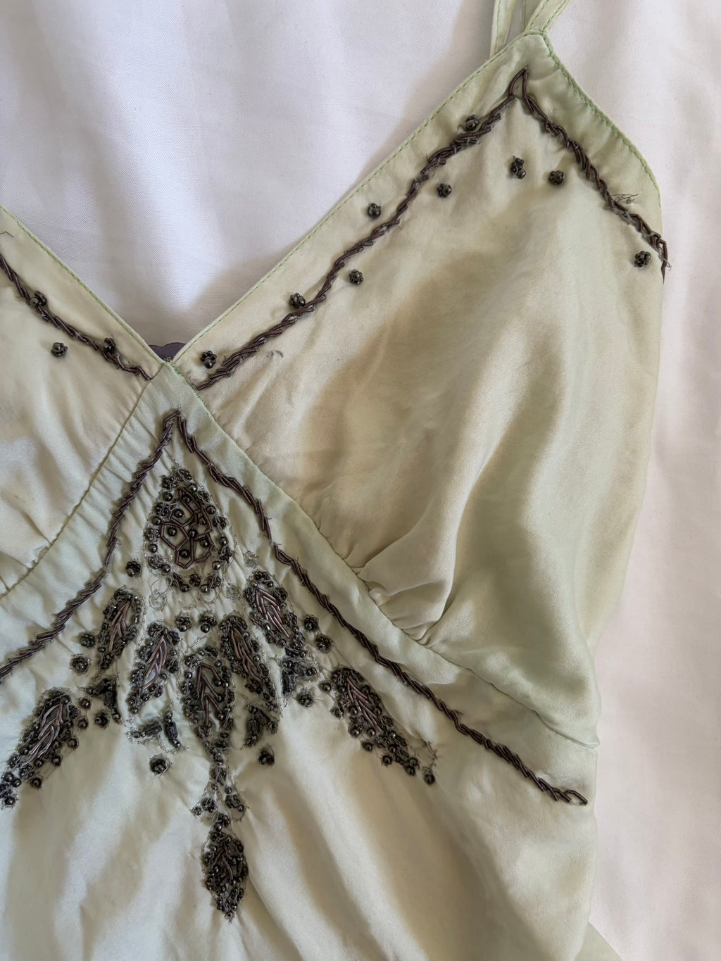 Vintage 1990s Mint Green Silk Cami with Embellishment and Beads