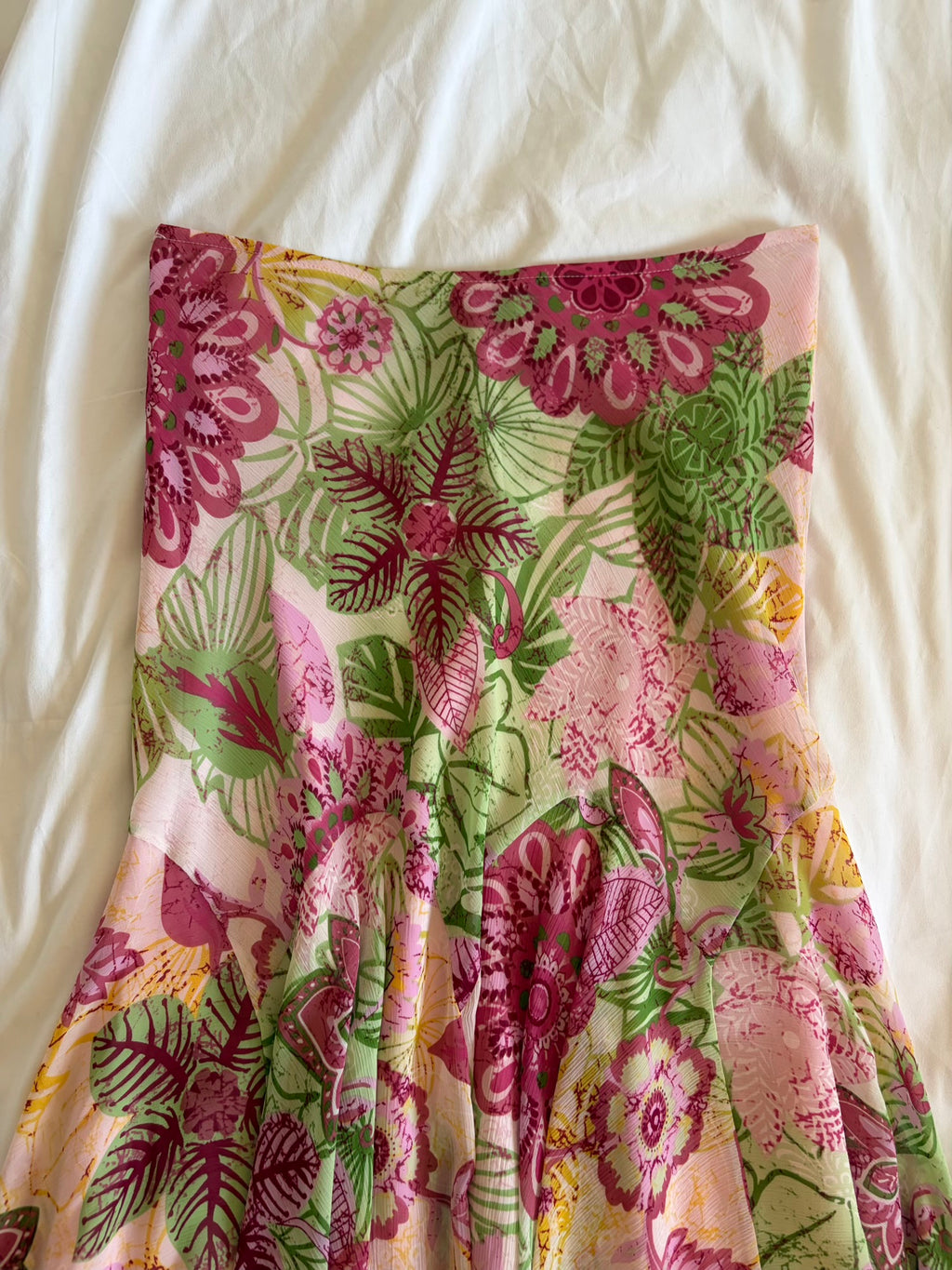 Vintage Y2K floral green and pink mermaid hem midi skirt