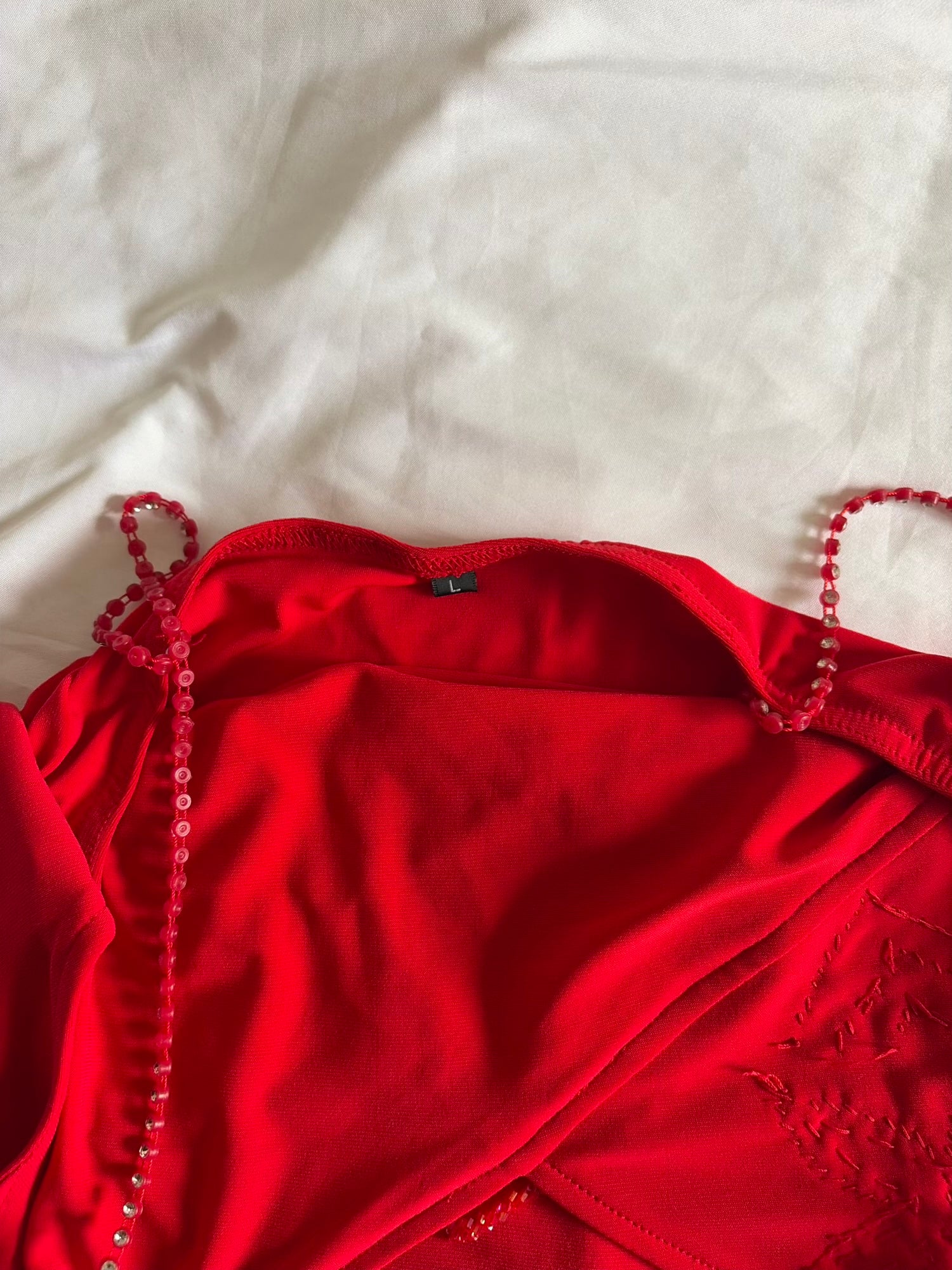 Vintage Y2K Red Cami with Beaded Sequins and Diamante Straps