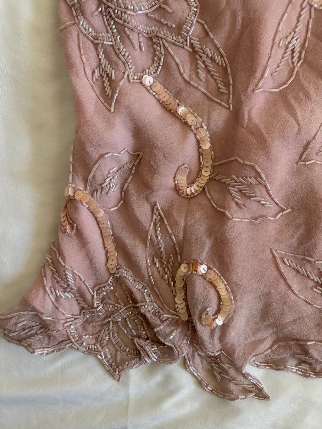 Vintage Y2K Silk Rose Pink Heavily Beaded and Sequin Top