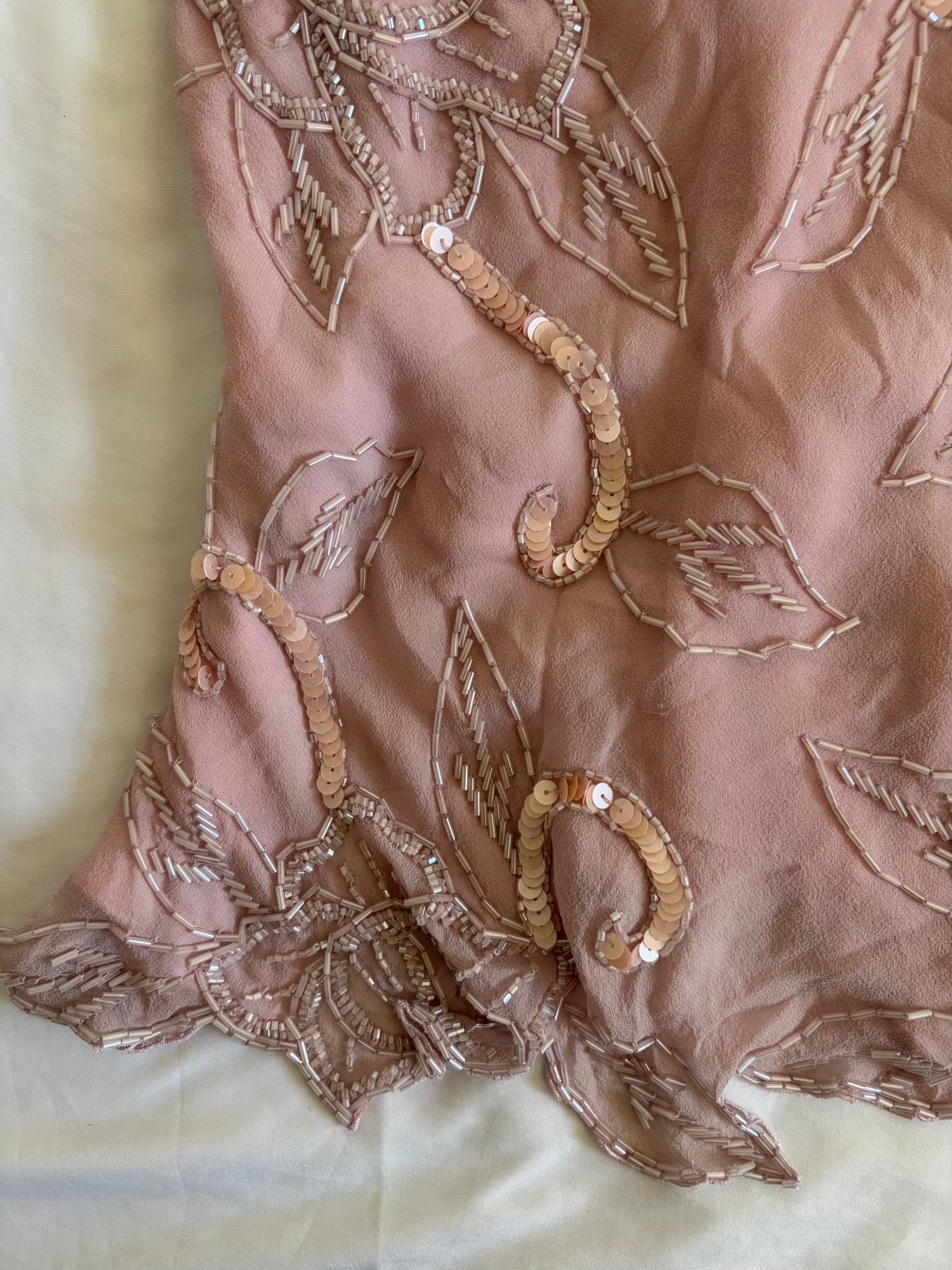 Vintage Y2K Silk Rose Pink Heavily Beaded and Sequin Top