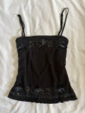 Vintage 1990s Black Mesh Cami with Beaded Detail
