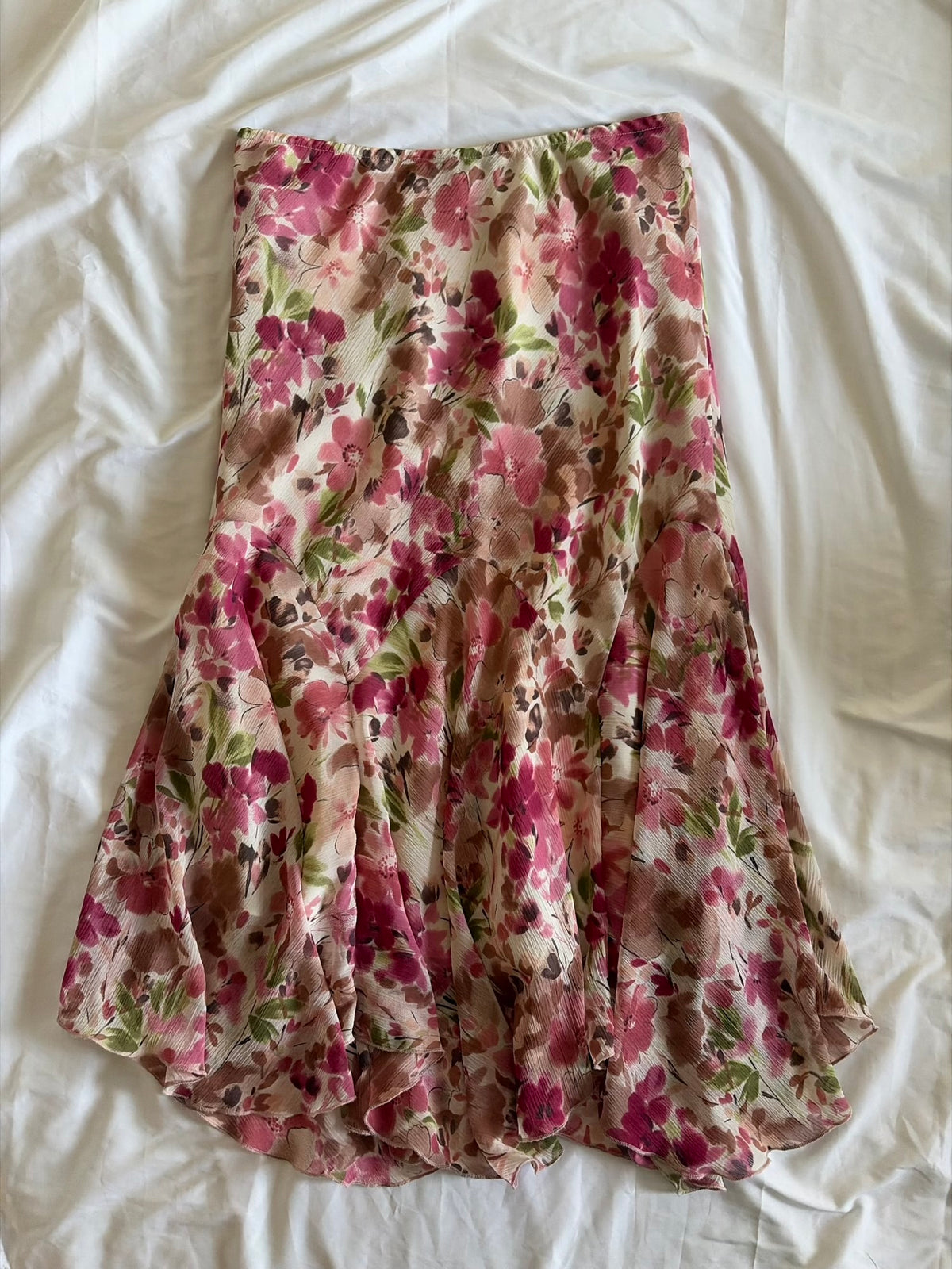 Vintage 1990s Floaty Floral Skirt with Rose Pink Detailing (Per Una)