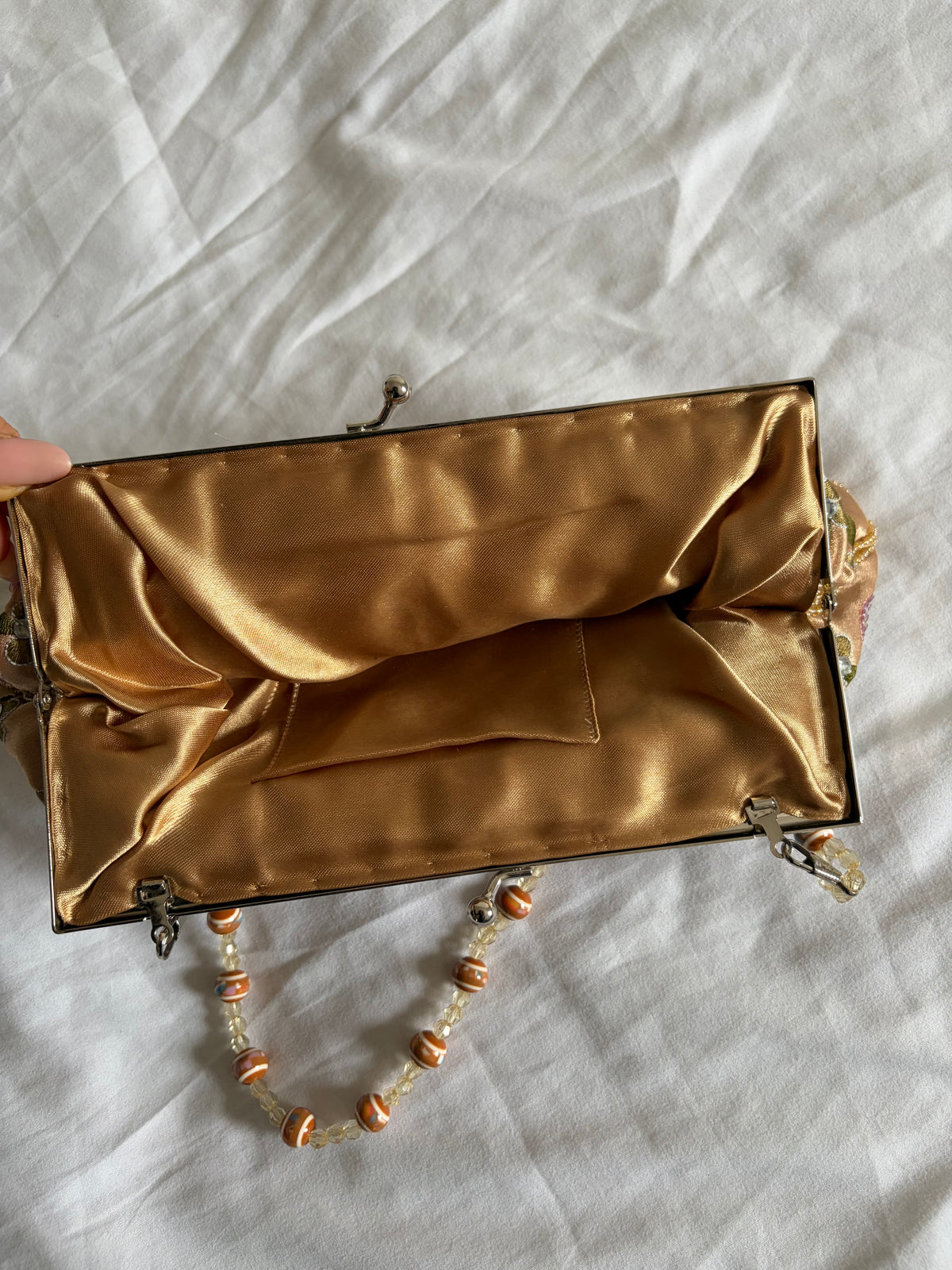 Vintage 2000s Champagne Beaded Bag with Beaded Handle