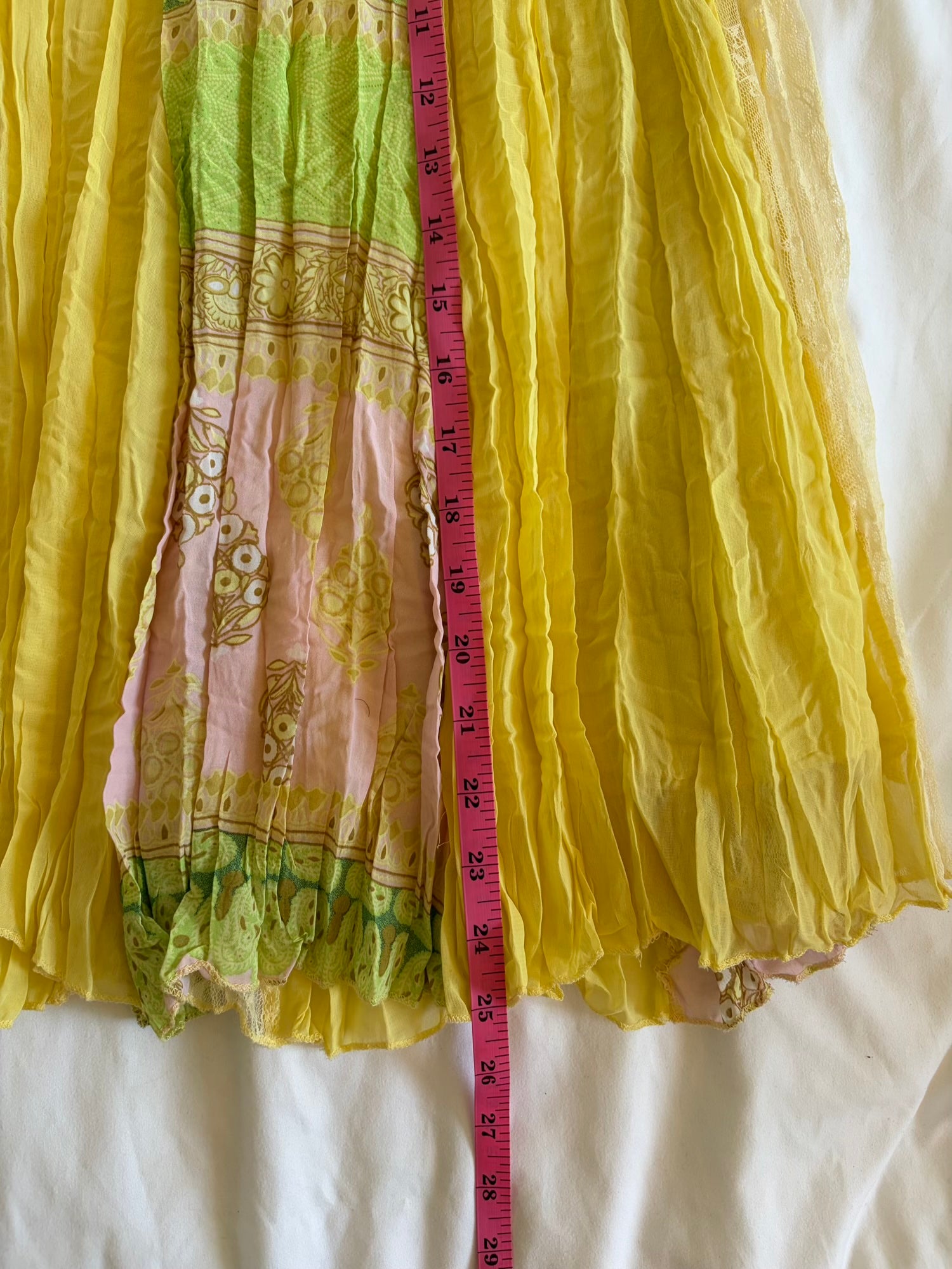 Vintage Y2K rare yellow fairy patchwork style midi skirt with sequins