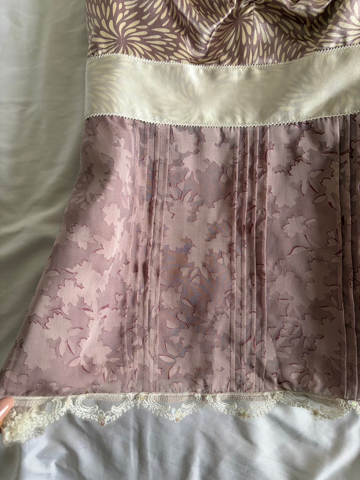 Vintage Y2K Dusty Mauve Silk Floral Cami with Sequins