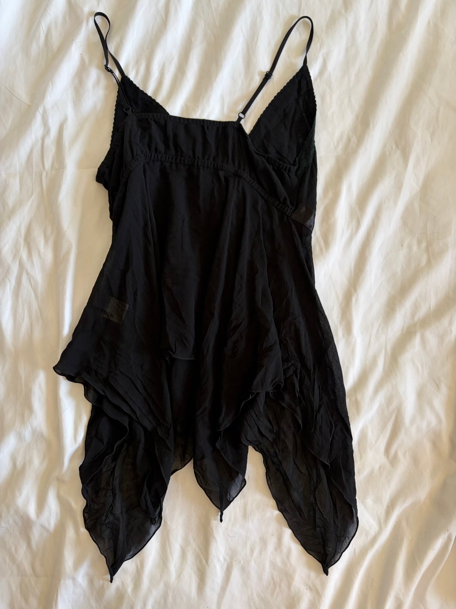 Vintage Y2K Japanese black silk handkerchief hem beaded and sequin cami