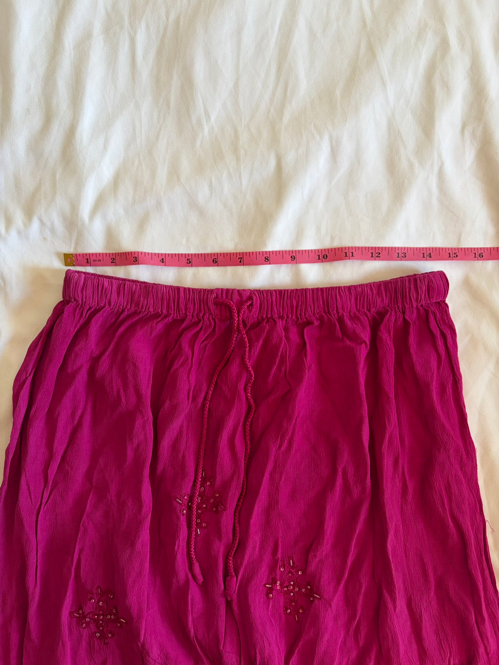 Vintage Y2K cerise maxi skirt with embroidered mermaid hem with beads