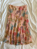 Vintage Y2K pastel silk floral midi skirt with ruffle hem