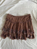 Vintage Y2K Mauve Mesh Ruffle Mini Skirt with Iridescent Sequins