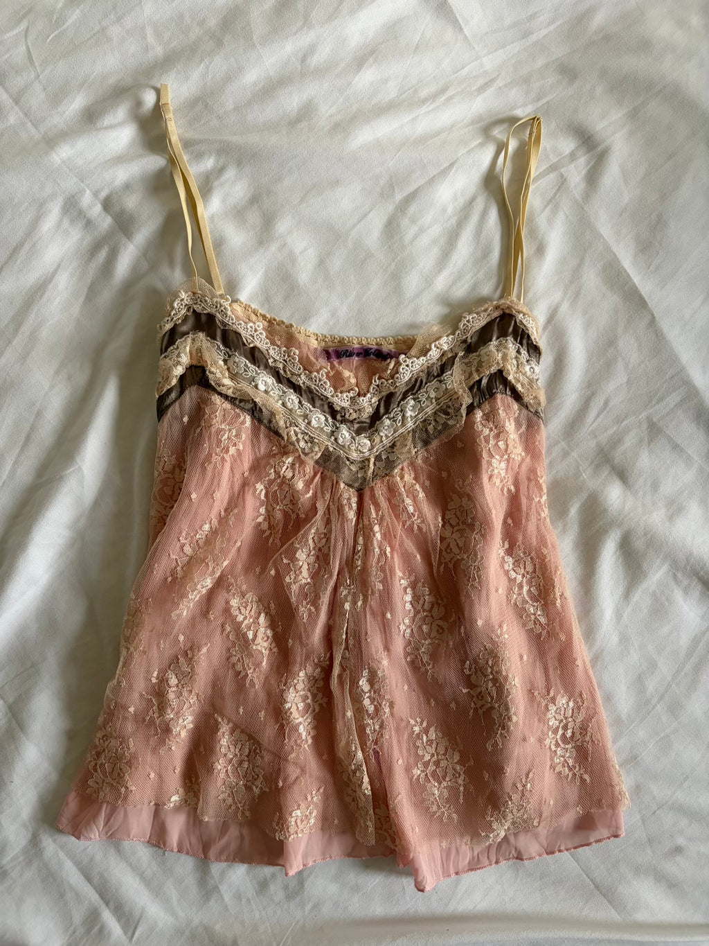 Vintage 2000s Lace Coquette Cami with Embroidery