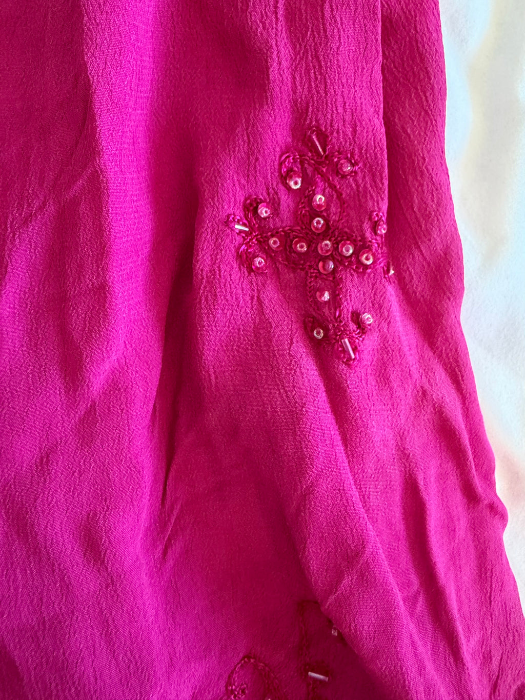 Vintage Y2K cerise maxi skirt with embroidered mermaid hem with beads