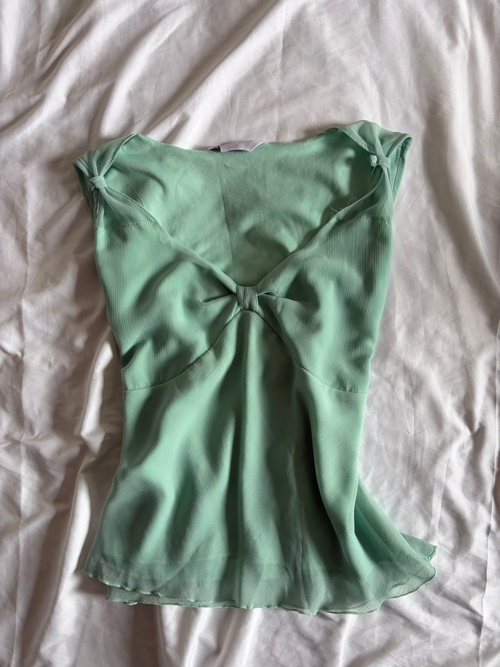Vintage Y2K Turquoise Knot Bust Lettuce Hem Top