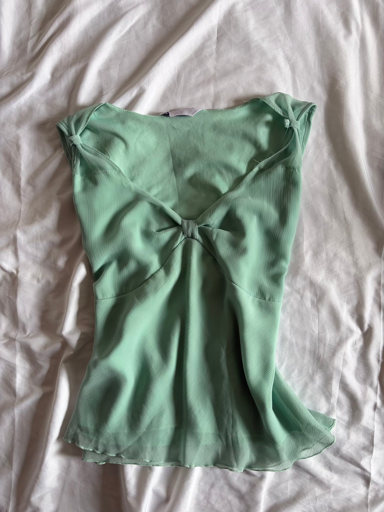 Vintage Y2K Turquoise Knot Bust Lettuce Hem Top